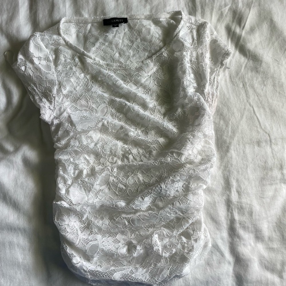 A. Byer Cream Ruched T-Shirt Blouse